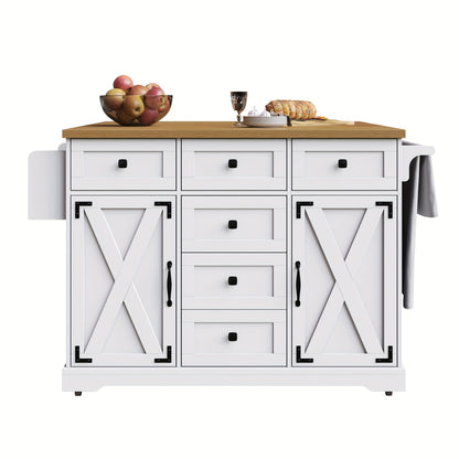 Multifunctional Kitchen Island with Mobile Storage Cabinet & Buffet - & Classic Design, Freestanding Floor Cabinet with Spacious Countertop, Ample Storage Space, No Electrical Required for Dining Room & Living Room, Durable M