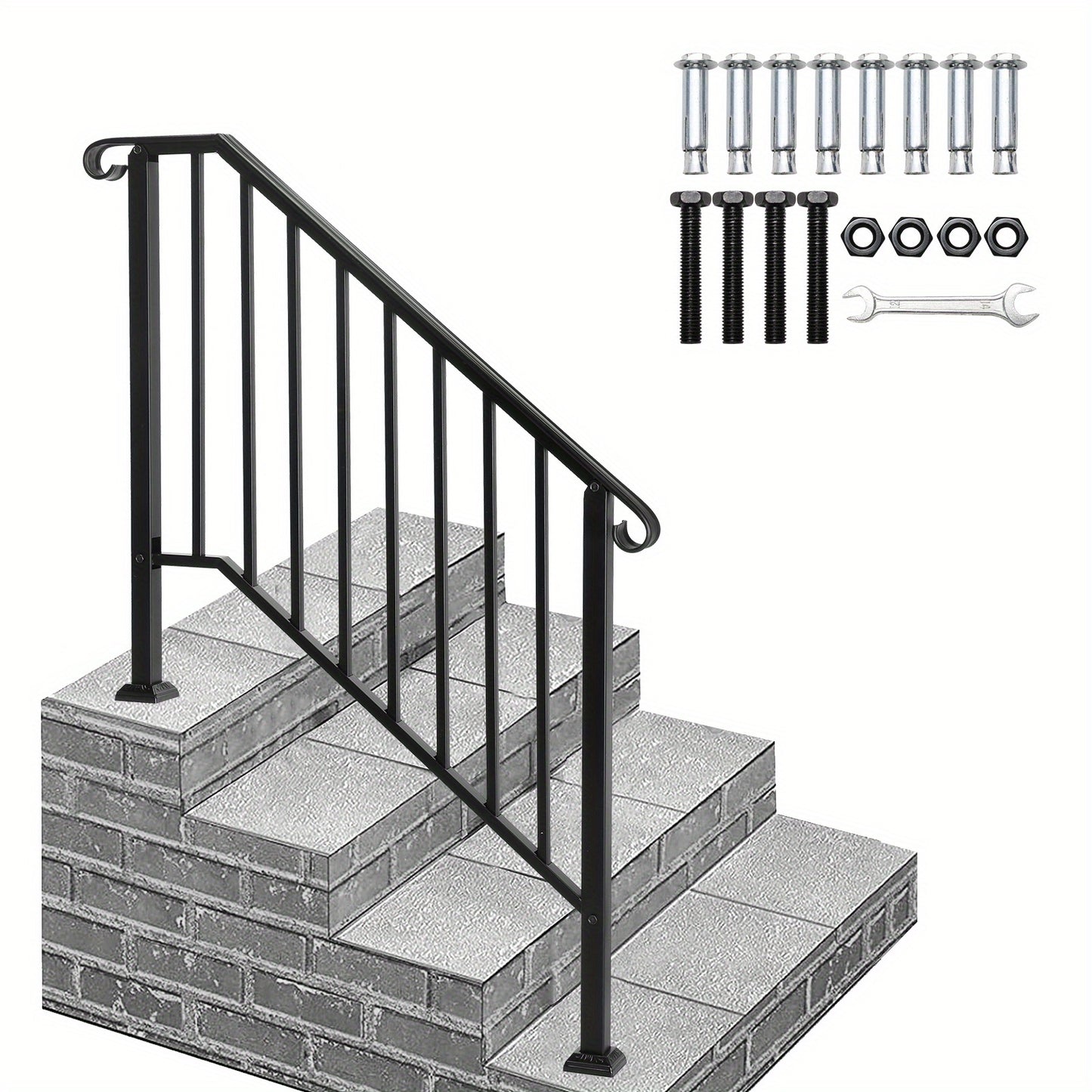 Trapleuning – Handrail – Leuning – Balustrade – Leuninghouder – Gietijzer – Mat Zwart – Geschikt Voor 2 Treden – Robuust & Weerbestendig