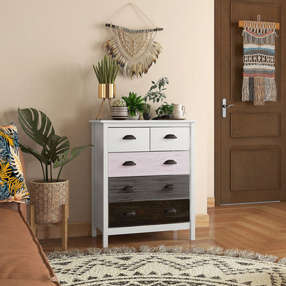 Ladekast – Dressoir – Kast – Opbergkast – Commode – Wit – 5 Lades – MDF En Dennenhout – Compact Formaat 70x38x85 cm