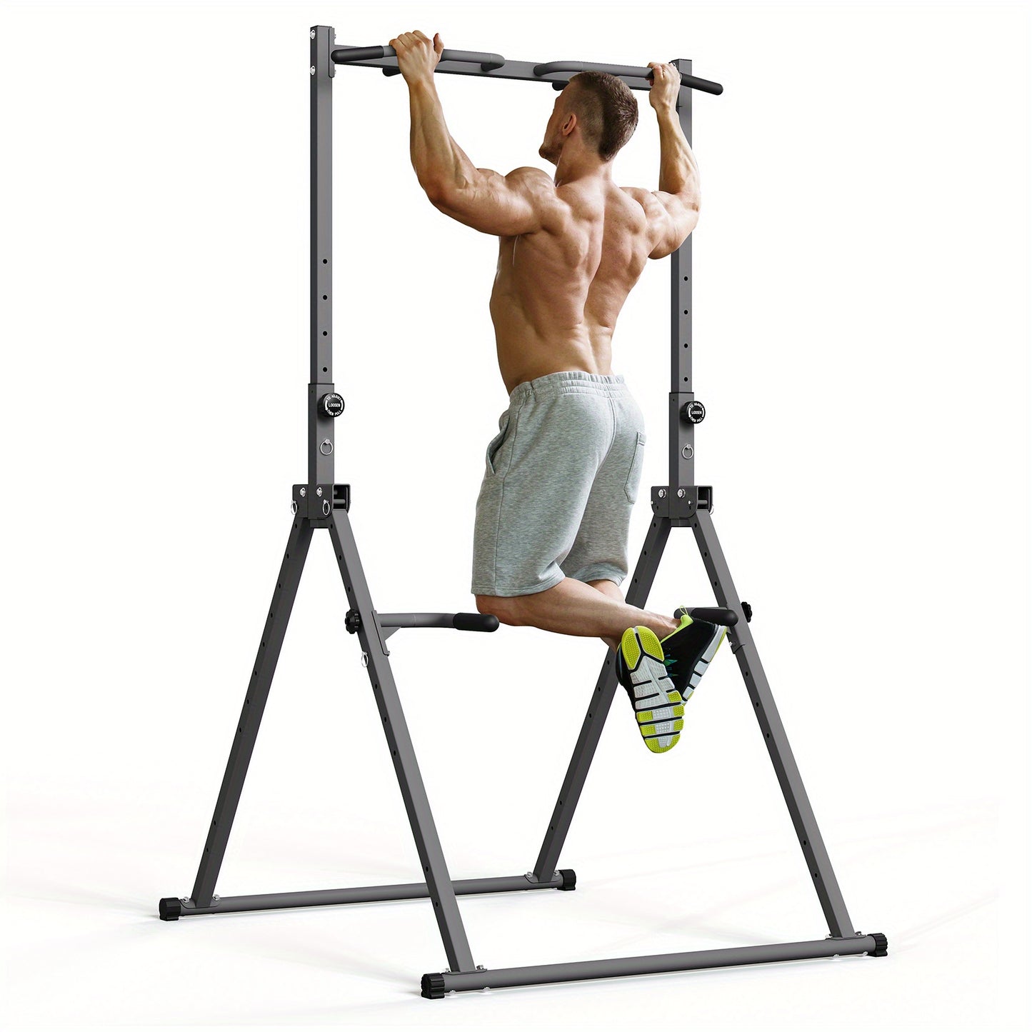 Power Tower – Krachtstation – Dipstation – Optrekstang – Fitnessstation – Inklapbaar En Verstelbaar – Stevig Koolstofstaal & Anti-Slip Rubber Voetjes