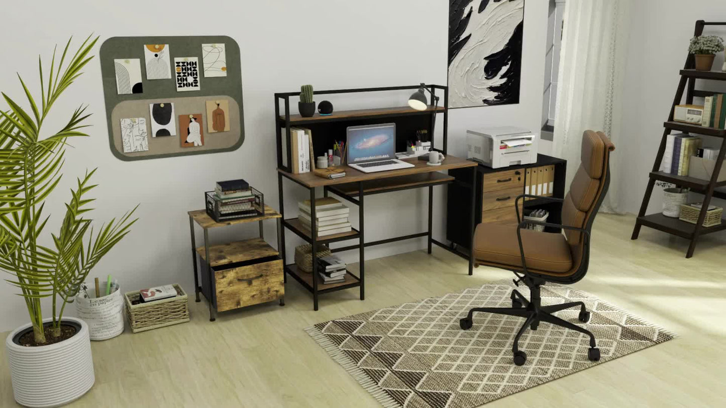 Computertafel – Bureau – Werkplek – Schrijftafel – Studietafel – Met 4 Opbergrekken – Zwart Schrijfbord – 120x53x126 cm – Industrieel Bruin Zwart