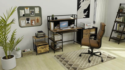 Computertafel – Bureau – Werkplek – Schrijftafel – Studietafel – Met 4 Opbergrekken – Zwart Schrijfbord – 120x53x126 cm – Industrieel Bruin Zwart