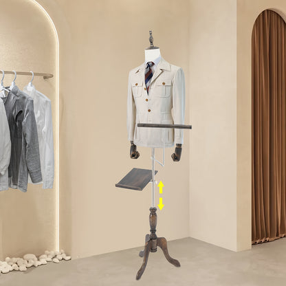 Mannenpaspop – Mannequin – Paspop – Etalagepop – Kleermakerspop – Verstelbare Hoogte 150-180 cm – Wit Kunststof Linnen