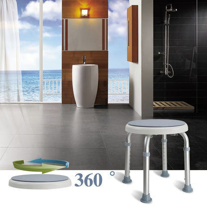 Douchestoel – Douchekruk – Douchezit – Badstoel – Shower Stool – 360° Draaibaar Zitvlak – Antislip Aluminium Frame – Hoogte Verstelbaar – Lichtgewicht