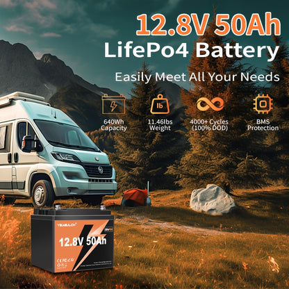 Li-ion Accu – Lithium Batterij – Oplaadbare Accu – Lithium-Ion Accu – Lithium IJzerfosfaat Accu – 12V 50Ah – 4000+ Cycli – 50A BMS Beveiliging