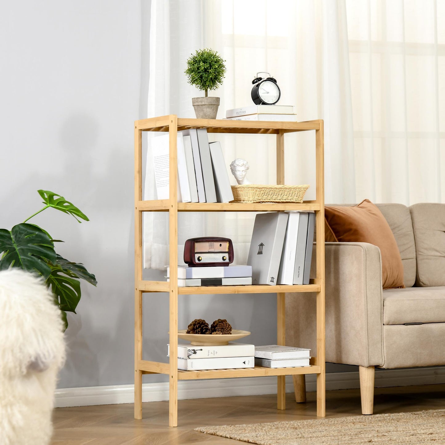 Bamboekast – Opbergkast – Boekenkast – Opbergplank – Kast – 4-laags – Natuurlijk Bamboe – 62x33x112 cm – Duurzaam & Ruim