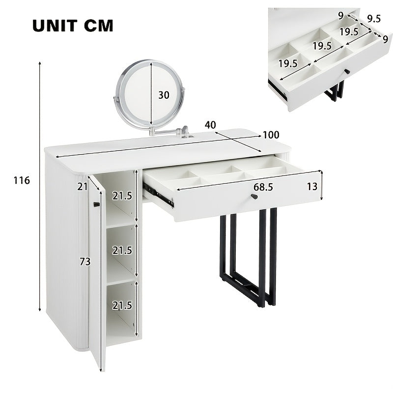 1 Large Drawer Organizer Vanity Table with Large Mirror | 1 Door, Tabletop, Makeup Mirror, Gifts for Women, New Year'S Gifts, Compact Wooden Vanity with Drawer Organizer, Birthday Gift for Women, White