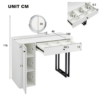 1 Large Drawer Organizer Vanity Table with Large Mirror | 1 Door, Tabletop, Makeup Mirror, Gifts for Women, New Year'S Gifts, Compact Wooden Vanity with Drawer Organizer, Birthday Gift for Women, White