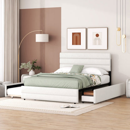 Platformbed – Tweepersoonsbed – Bedframe – Opbergbed – Slaapbed – Modern Beige – 140x200 cm – Met Opberglades – Stevige Duurzame Constructie