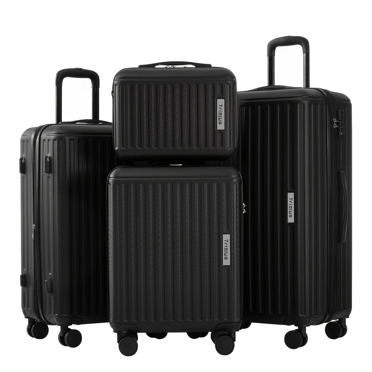 Kofferset – Reiskoffer Set – Hardcase Koffer – Trolley Koffer – Handbagage – ABS Materiaal – TSA Cijferslot – 4 Wielen – 4 Delig S-M-L-XL Inclusief Cosmeticatas – Zwart