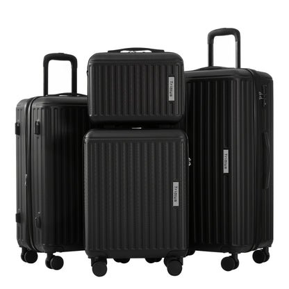 Kofferset – Reiskoffer Set – Hardcase Koffer – Trolley Koffer – Handbagage – ABS Materiaal – TSA Cijferslot – 4 Wielen – 4 Delig S-M-L-XL Inclusief Cosmeticatas – Zwart