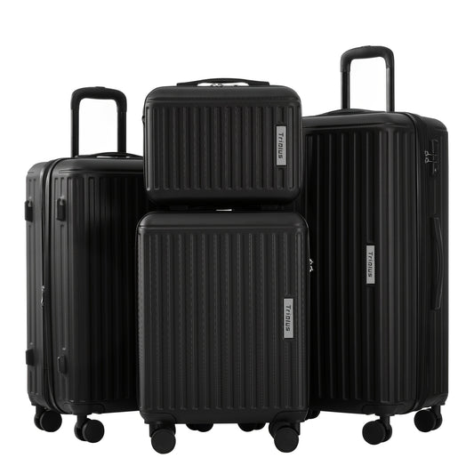 Kofferset – Reiskoffer Set – Hardcase Koffer – Trolley Koffer – Handbagage – ABS Materiaal – TSA Cijferslot – 4 Wielen – 4 Delig S-M-L-XL Inclusief Cosmeticatas – Zwart