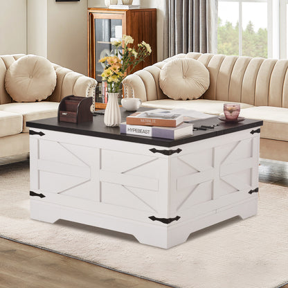 Salontafel – Woonkamertafel – Bijzettafel – Koffietafel – Tafel – Vierkant – Met Opbergruimte – Hout – Kantelbaar Tafelblad – 80x80 cm – Zwart-Wit