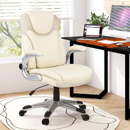 Bureaustoel – Office Chair – Kantoorstoel – Draaistoel – Bureaustoelen – Ergonomisch Design – Verstelbare Zithoogte en Kantelfunctie – Beige Kunstleer