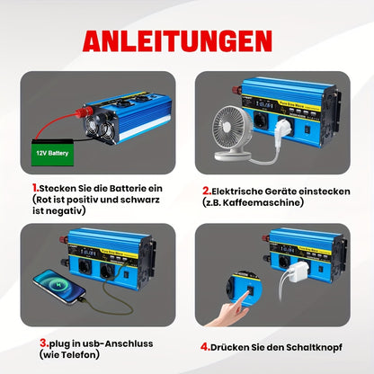 Omvormer Auto – Stroomadapter – Spanningsomzetter – Inverter – Converter – 2000W Continu Vermogen – Pure Sinusgolf Met LCD Display