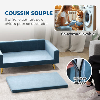 Hondenmand – Hondensofa – Hondenbed – Donutmand – Dierenmand – Velvet Bekleding – Roestvrijstalen Poten – 94x59,5x31,5 cm – Blauw