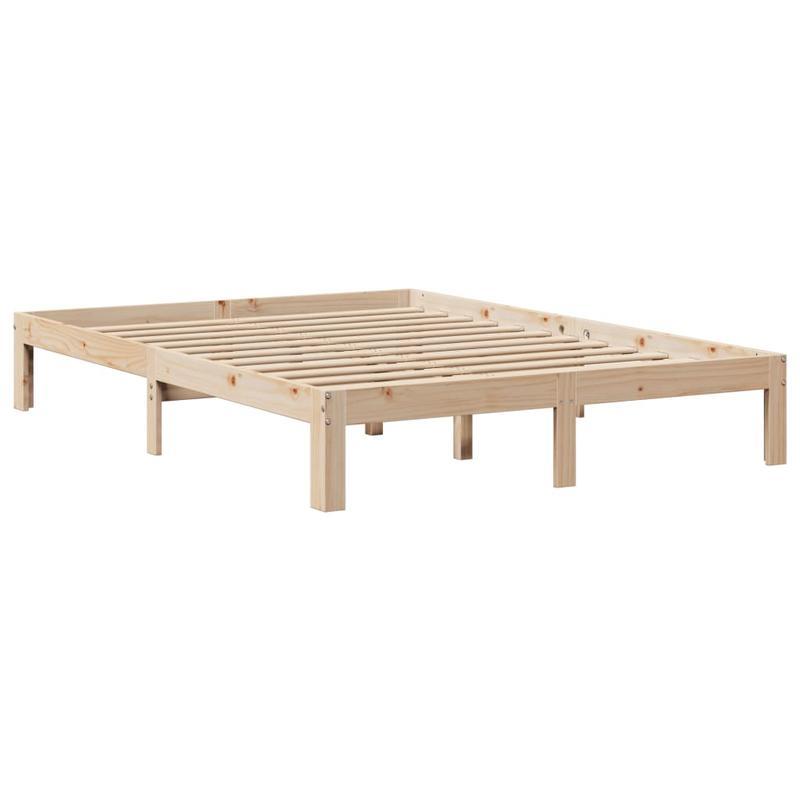 Solid Wood Bed Frame with Headboard - 160x200cm Removable & Durable Headboard, Contemporary Style, No Assembly Required, Easy-Clean Surface for Smooth Bedding Storage, Bedroom Furniture, Modern Bedroom Decor, Natural Wood Fin