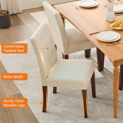 Eetkamerstoelen – Stoelen – Dining Chairs – Keukenstoelen – Zitmeubels – Beige Set van 2 – Stevig Houten Frame – Comfortabele Gevoerde Zitting