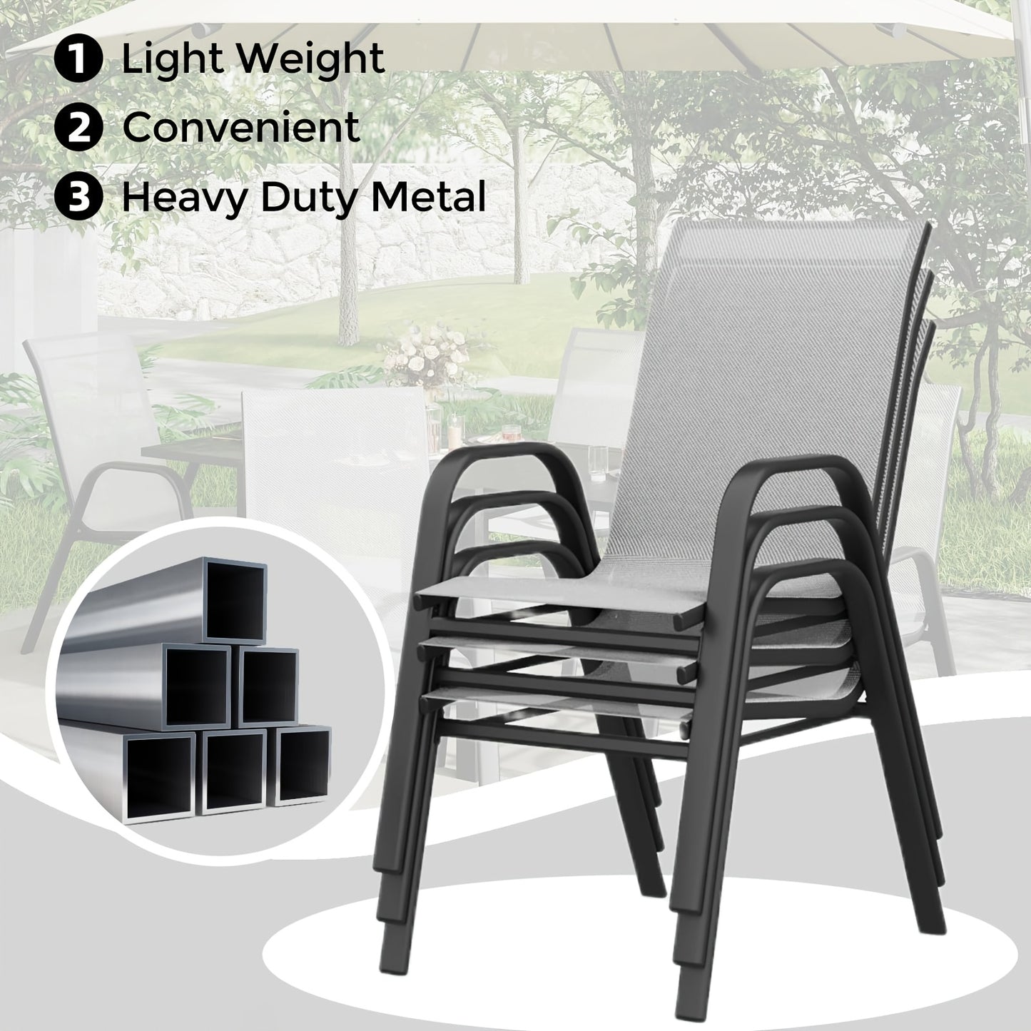 Tuinstoel – Tuinstoel – Stapelstoel – Terrasstoel – Eetstoel – Set van 4 – Metalen Frame – Ademend Textilene