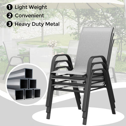 Tuinstoel – Tuinstoel – Stapelstoel – Terrasstoel – Eetstoel – Set van 4 – Metalen Frame – Ademend Textilene