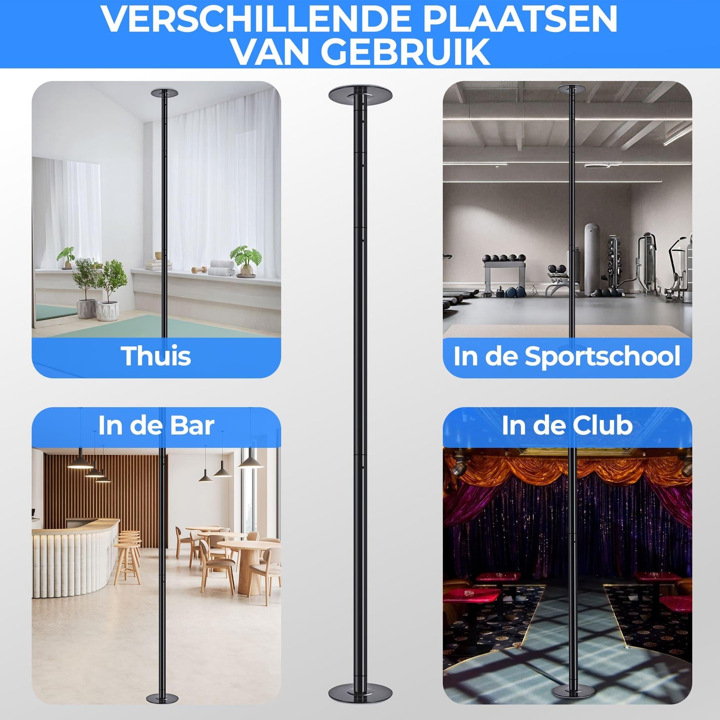 Pole Dance Paal – Danspaal – Fitnesspaal – Turnpaal – Trainingpaal – Zwart – Verstelbare Hoogte 203-274 cm – Stabiel Stalen Ontwerp Tot 500 kg