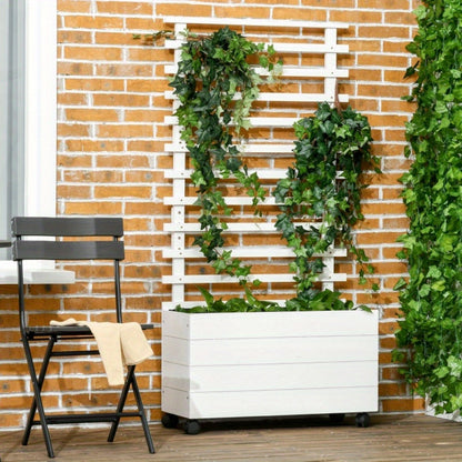 Plantenbak – Bloemenbak – Tuinbak – Plantenbak Met Klimrek – Verhoogde Bak – Duurzaam Hout – Met Wielen En Remmen – 76x30x155 cm