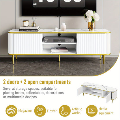 Tv-meubel – Tv-kast – Entertainment Center – Mediameubel – Tv-standaard – 140 cm Breed – Hoogwaardig Massief Hout – Verstelbare Planken Met Kabelbeheer
