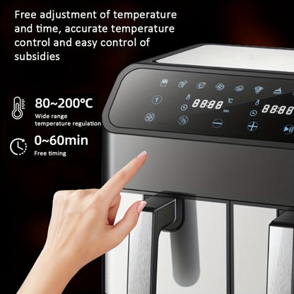Airfryer – Heteluchtfriteuse – Dubbele Mand – Luchtfriteuse – Vetarm Koken – 8 Liter Capaciteit – 2000 Watt Vermogen – LED Touchscreen – Roestvrijstalen Behuizing