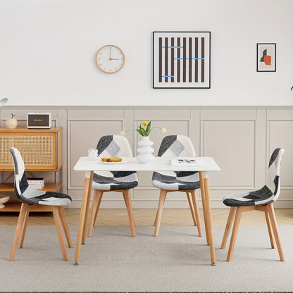Eetkamerstoel – Stoel – Kuipstoel – Eetkamerstoelen – Keukenstoel – Scandinavisch Design – Ergonomisch – Beukenhouten Poten – Linnen Bekleding – Sponsvulling – Zwart-Wit Geruit