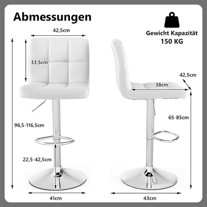 Barkrukken – Barstoelen – Krukken – Keukenstoelen – Barkruk Set – Verstelbare Hoogte 65-85 cm – Kunstleer Met Rugleuning En Voetsteun
