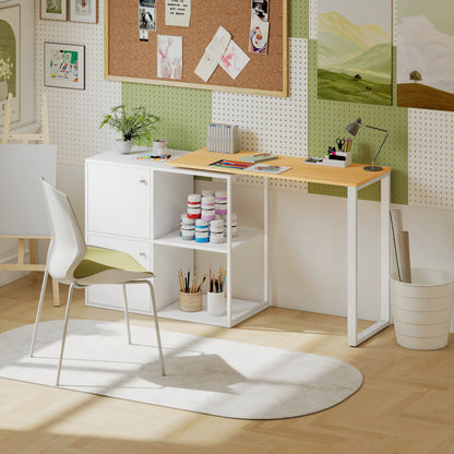 L-Vormig Bureau – Hoekbureau – Werkplek – Computertafel – Thuiswerkplek – Wit – 360° Draaibare Hoek – 2 Afsluitbare Kasten & 2 Open Planken – Compact 150x40x75 CM