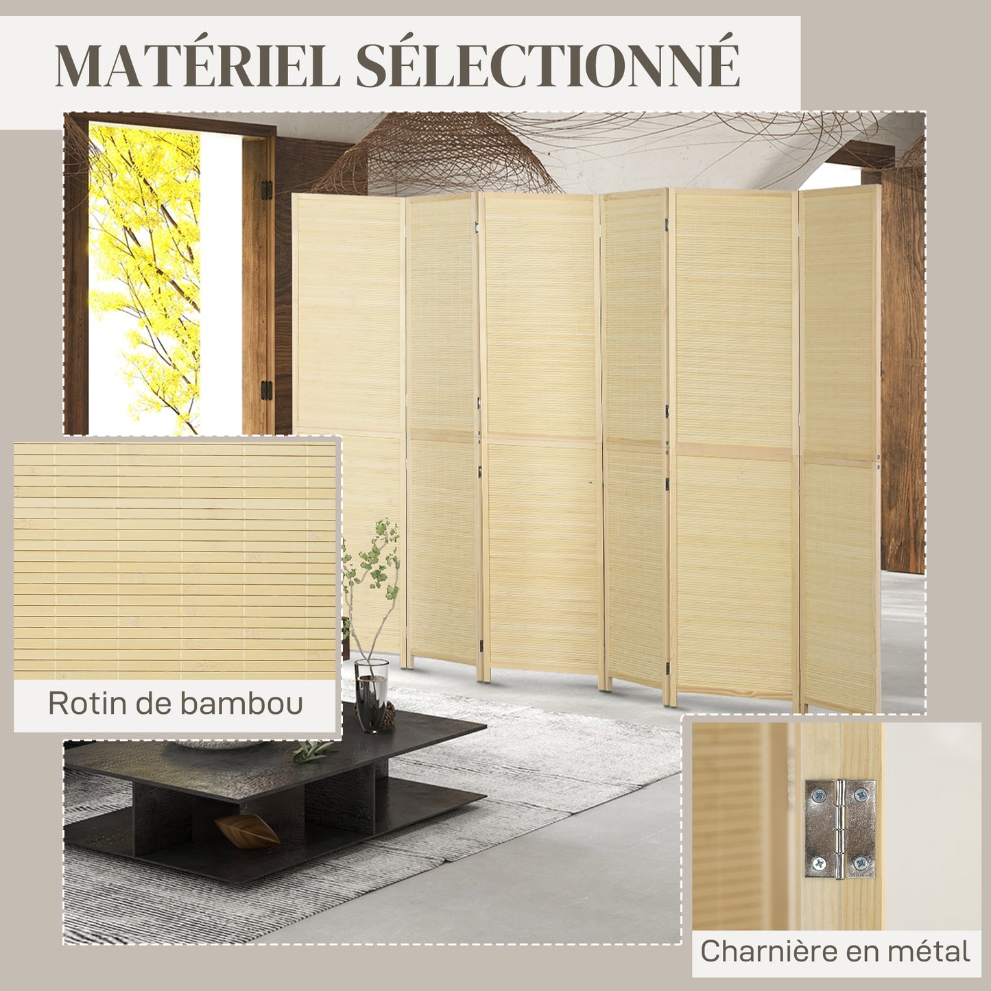 Kamerscherm – Kamerverdeling – Roomdivider – Scheidingswand – Kamerscherm bamboe – 6 Panelen – 270x180 cm – Lichtgewicht & Natuurlijk materiaal