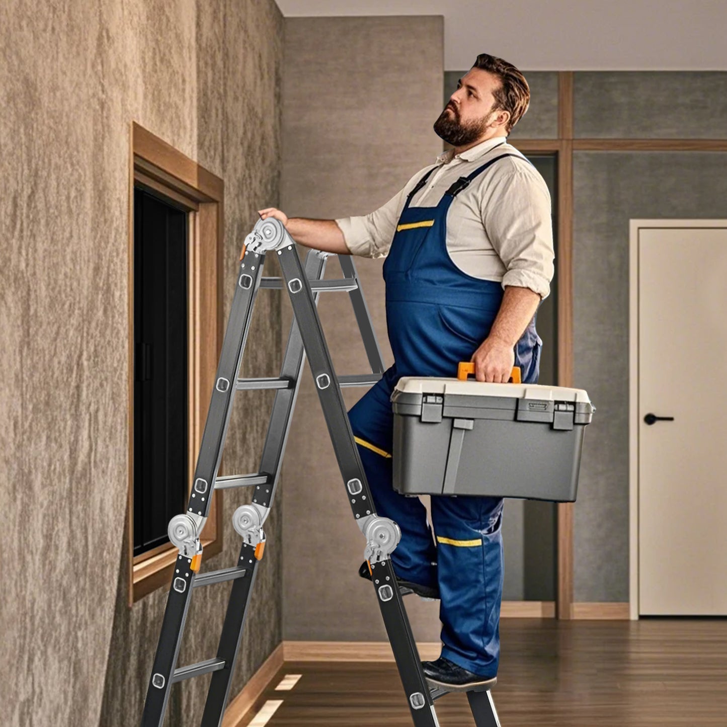 Vouwladder – Multifunctionele Ladder – Klappleder – Scharnierladder – Combiladder – 7-in-1 Design – Lichtgewicht Aluminium 150 kg Belastbaar