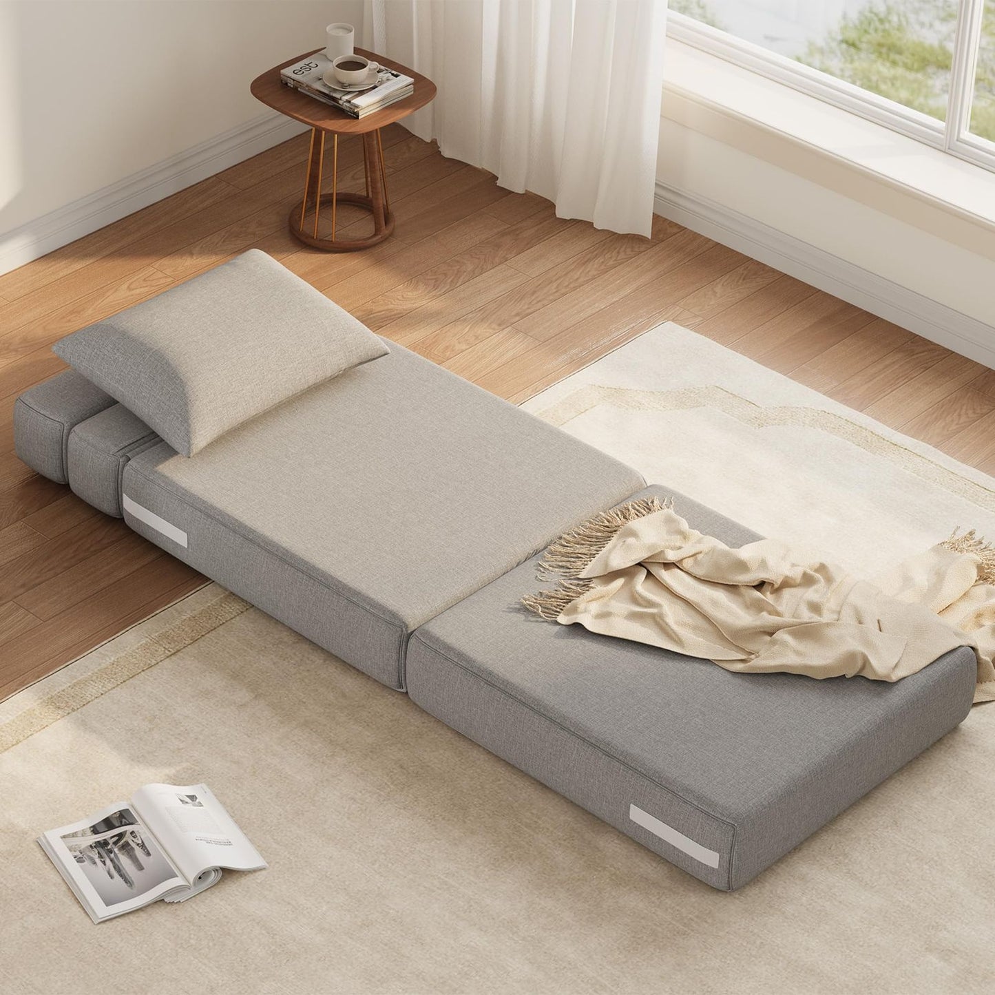 Slaapbank – Slaapstoel – Bedbank – Slaapfauteuil – Logeerbed – Traagschuim – Opvouwbaar & Ruimtebesparend – Lichtgrijs