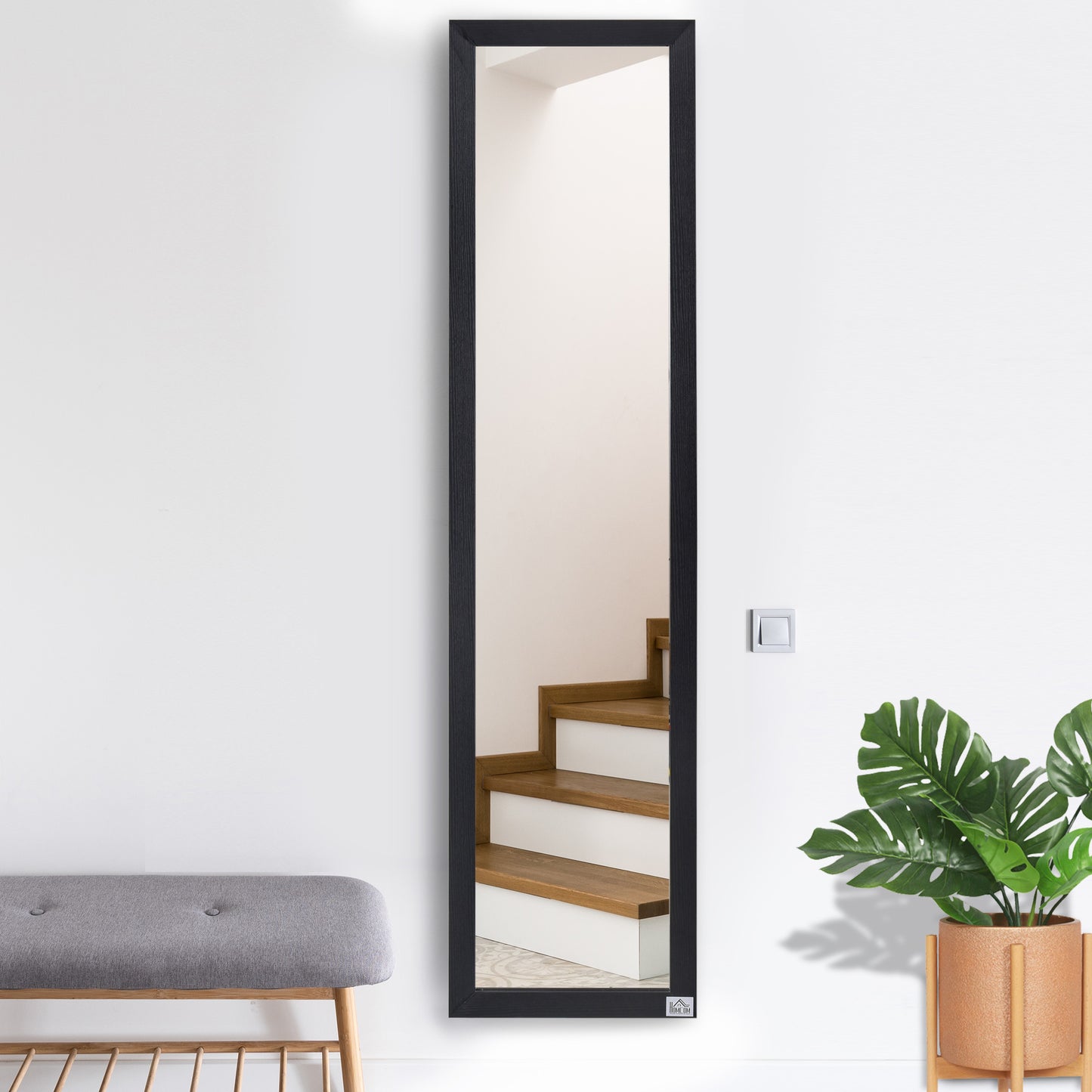Full-Length Spiegel – Staande Spiegel – Wandspiegel – Kleerhangspiegel – Passpiegel – Zwart MDF-Frame – 154 cm Hoog – Vrijstaand & Wandmontage
