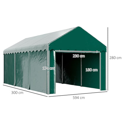Carport – Overkapping – Garage Tent – Auto Shel­ter – Bescherming – 3 x 6 Meter – Gegalvaniseerd Staal – Waterdicht UV-Bestendig Met Oprolbare Deuren