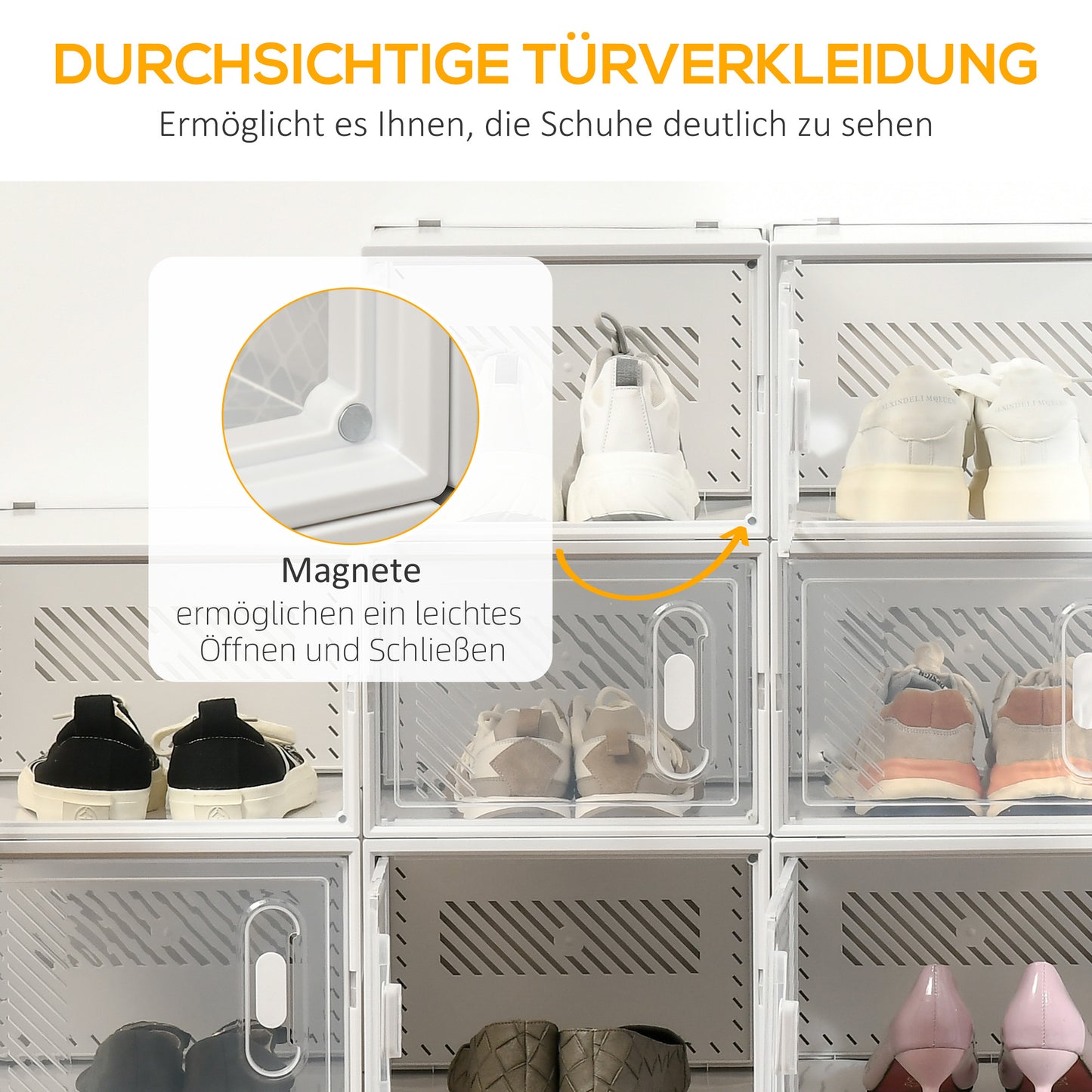 Schoenendozen – Schoenenopberger – Schoenendoos – Schoenendozen Stapelbaar – Schoenendozen Transparant – Set Van 18 – Magnetische Deuren – Ruimtebesparend Design