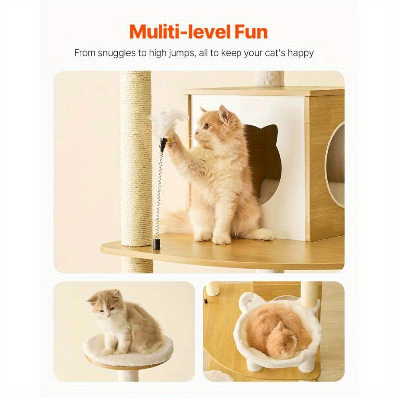 Klimpaal – Krabpaal – Kattenboom – Krabmeubel – Kattenhuis – Multi-Level Design – Duurzaam MDF Materiaal