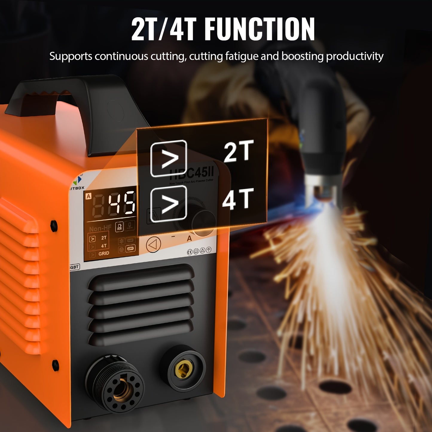 Plasma Snijmachine – Plasma Cutter – Metaalsnijder – Pilot Arc Snijder – 45Amp Snijapparaat Oranje – IGBT Inverter Technologie – Groot Digitaal Display