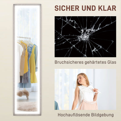 LED Spiegel – Volledige Lengte Spiegel – Wandspiegel – Passpiegel – Make-up Spiegel – 40x160 cm – Dimbare Touch Verlichting – 3 Lichtkleuren – Grijs
