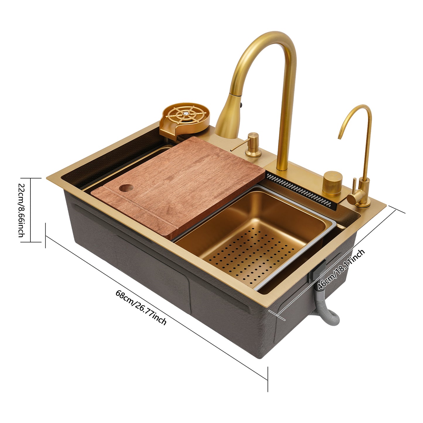 Sink 68cm- Golden, Stainless Steel Golden Rectangular Sink for Kitchens, Restaurants, Cafes, Bars, Hotels
