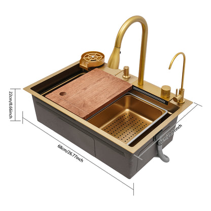 Sink 68cm- Golden, Stainless Steel Golden Rectangular Sink for Kitchens, Restaurants, Cafes, Bars, Hotels