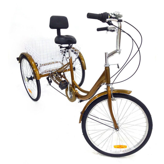 Driewieler – Volwassenenfiets – Driewieler Fiets – Rickshaw – Driewieler Voor Volwassenen – Gouden Aluminium Frame – Ergonomische Rugleuning & 6 Versnellingen
