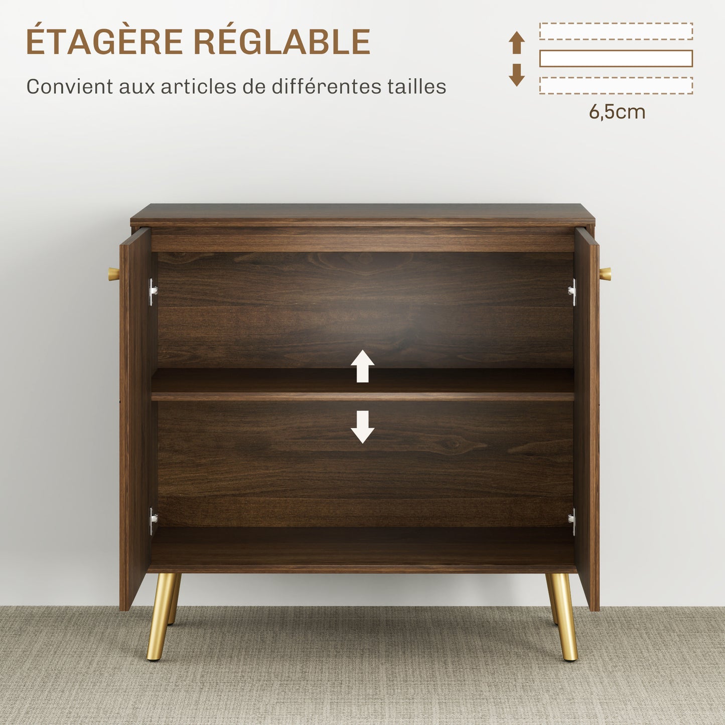 Dressoir – Opbergkast – Woonkamerkast – Buffetkast – Sideboard – Kastanjebruin Met Gouden Stalen Accenten – Verstelbare Planken – Anti-Kantel Systeem