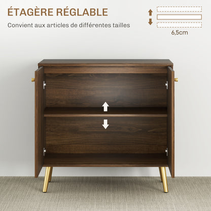 Dressoir – Opbergkast – Woonkamerkast – Buffetkast – Sideboard – Kastanjebruin Met Gouden Stalen Accenten – Verstelbare Planken – Anti-Kantel Systeem