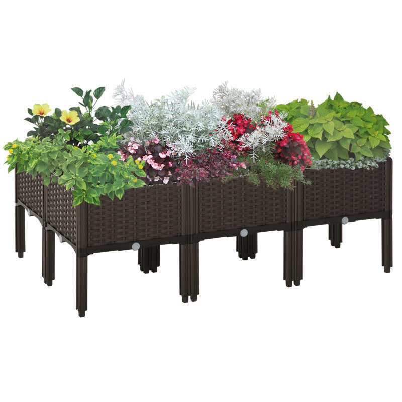 Verhoogd Plantenbed – Plantenbak – Bloembak – Tuinbak – Balkonbak – Bruin – 6-delig – Zelfwaterend Systeem – Weerbestendig Kunststof