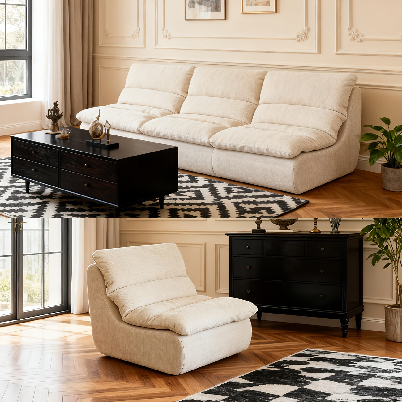 Zitzakset – Vloerkussen – Modulaire Zitkussen – Loungekussen – Poef – Tangerine Kleur – Voor Kleine Ruimtes – Comfortabele Sponsvulling – Direct Gebruiksklaar