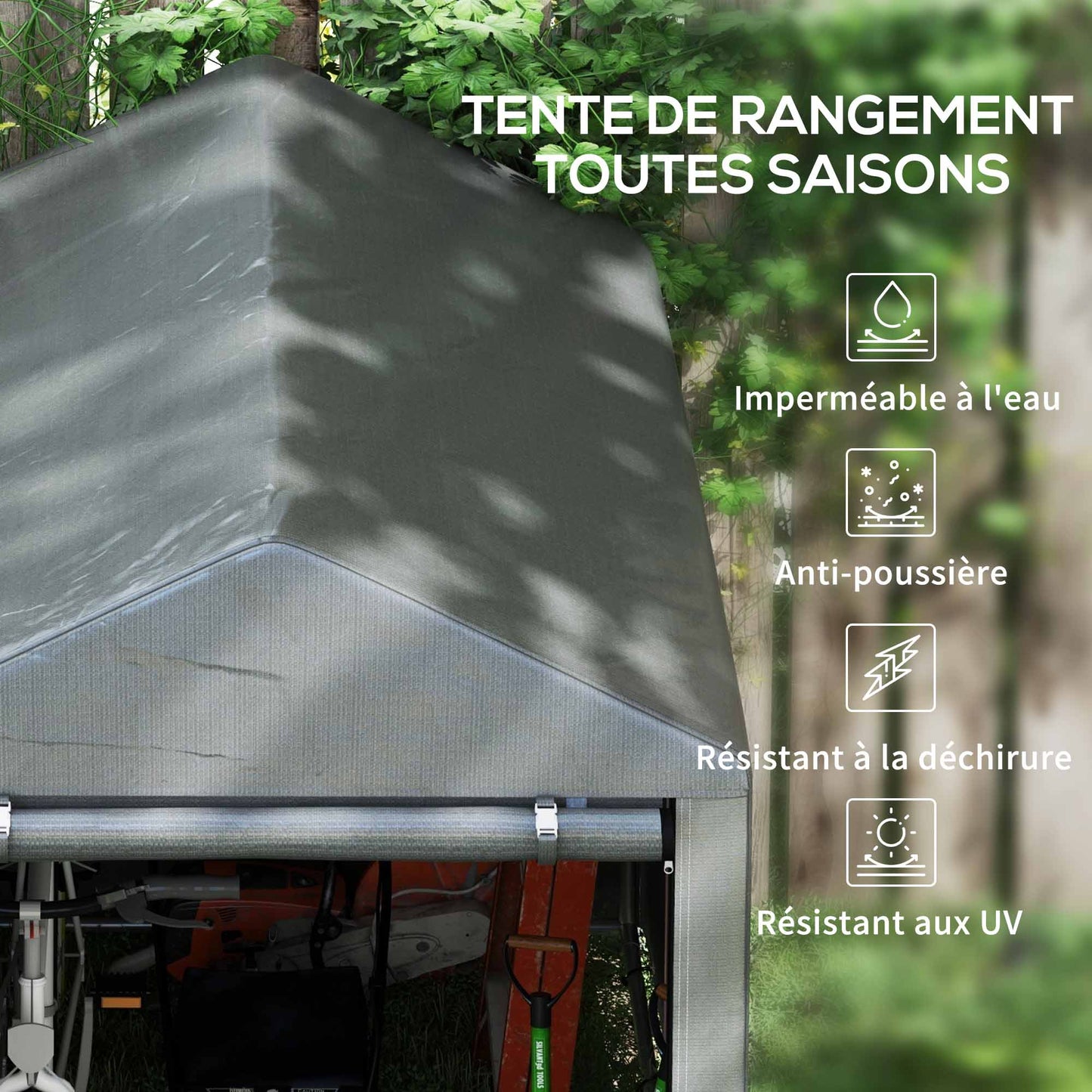 Opbergtent Fietsenstalling Tuinkot Fietsenhoes Motorhoes – Donkergrijs – Waterafstotend PE Materiaal – Stevig Gegalvaniseerd Metalen Frame – Grote Ritsdeur 106x126 cm – Compact 120x179x165 cm