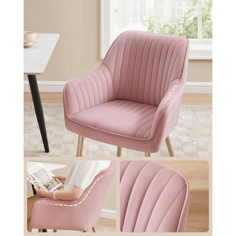 Eetkamerstoel – Keukenstoel – Fluwelen Stoel – Gestoffeerde Armstoel – Zitting Candy Pink – Ergonomische Rugleuning – Max. Belastbaarheid 120 kg – Metalen Poten