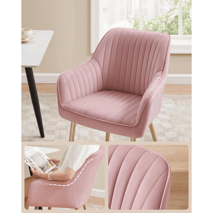 Eetkamerstoel – Keukenstoel – Fluwelen Stoel – Gestoffeerde Armstoel – Zitting Candy Pink – Ergonomische Rugleuning – Max. Belastbaarheid 120 kg – Metalen Poten